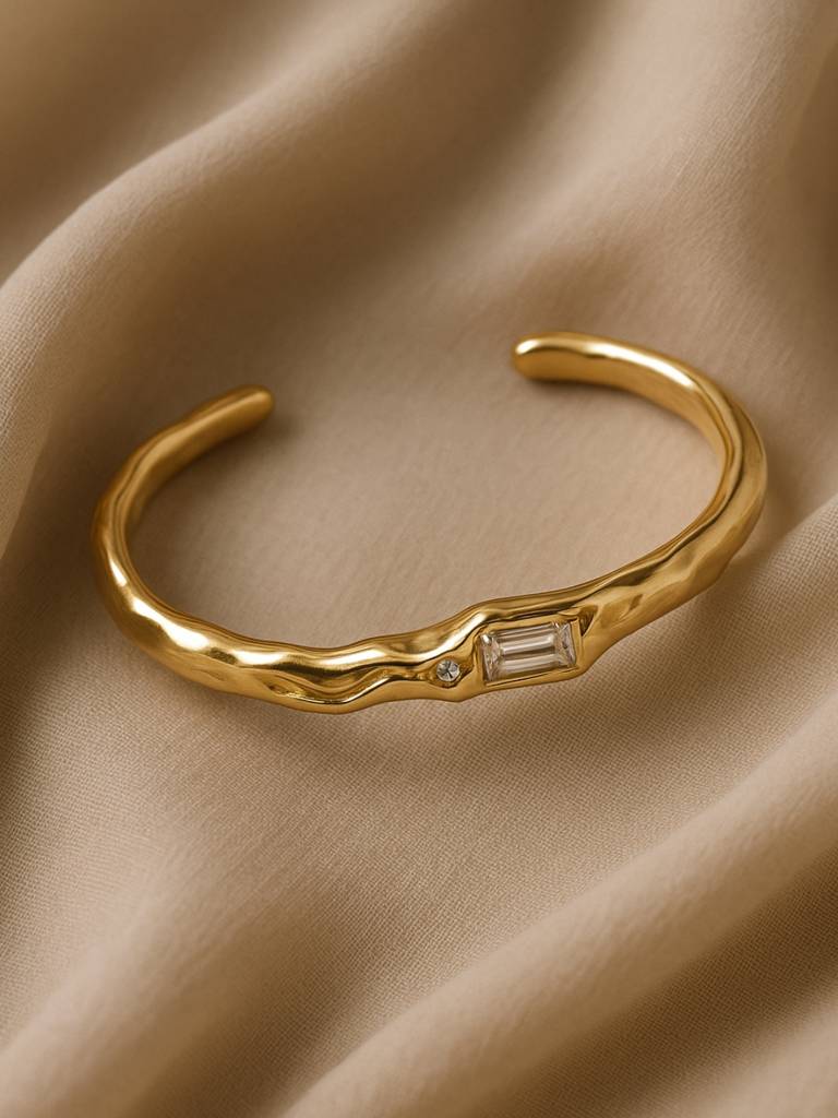 Sculptural Gold Open Cuff Bracelet | 18K Plated