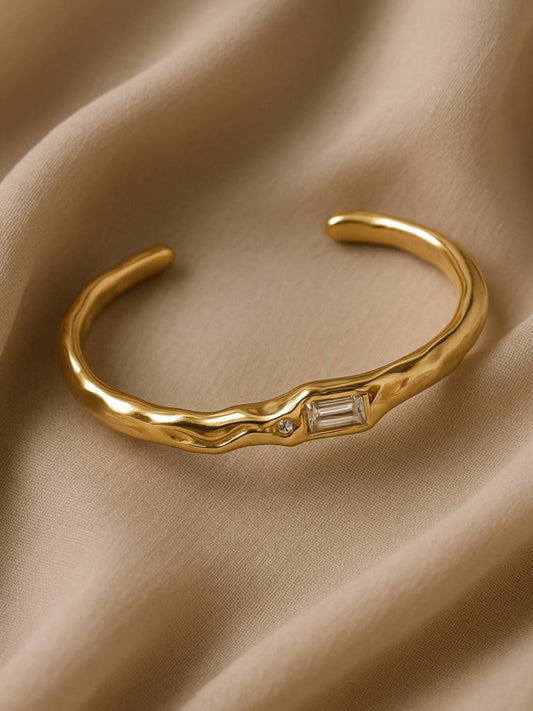 Sculptural Gold Open Cuff Bracelet | 18K Plated