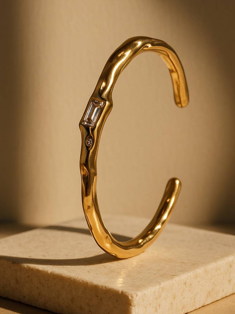 Sculptural Gold Open Cuff Bracelet | 18K Plated