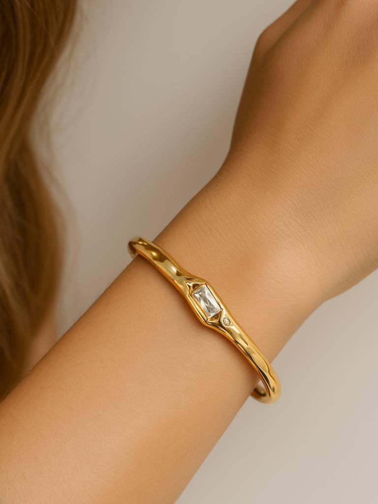 Sculptural Gold Open Cuff Bracelet | 18K Plated