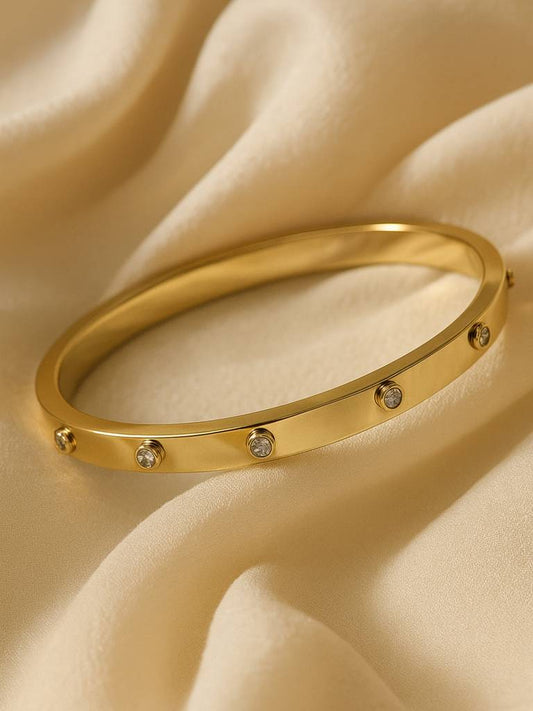 8K Gold Plated Small Stone Cuff Bracelet Anti Tarnish & Waterproof