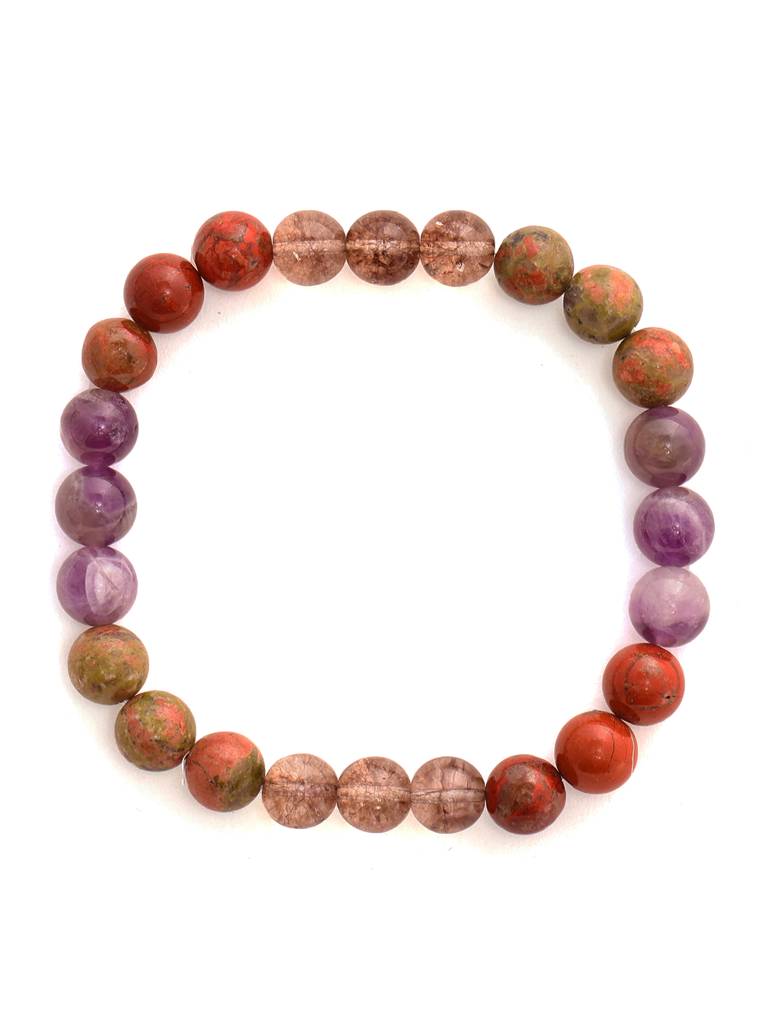 Red Carnelian, Lapis Lazuli, Amethyst And Green Avanturine Multi-Coloured Cyrstal Beads Bracelet