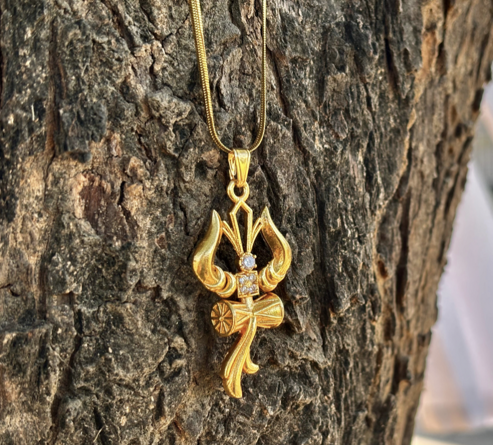 Trishul Om and Damru pendant with chain