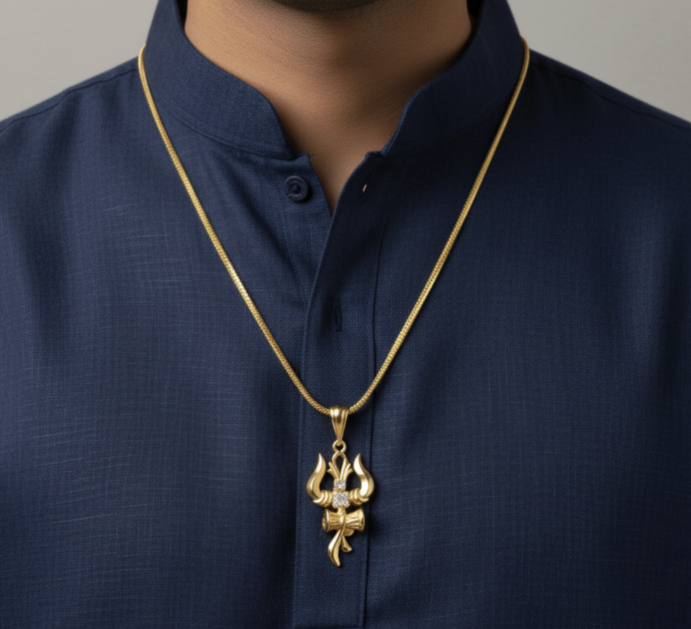 Trishul Om and Damru pendant with chain
